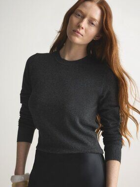 Cotton Cashmere Crew Sweater in Charcoal